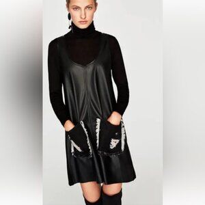 Zara faux leather frayed hem front pockets knit back mini S goth Emo edgy bold